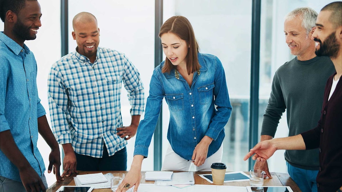 Teamwork, meeting and ideas for solution or decision for business, workplace or company. Group, people and discussion with technology in planning, collaboration for growth in brainstorming or project MC4 Solutions